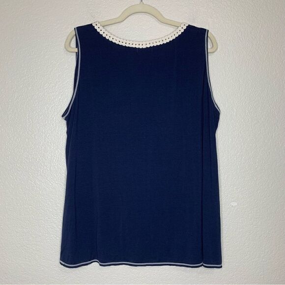 Max Studio Navy Blue Crochet Sleeveless Tunic Top - Picture 5 of 11